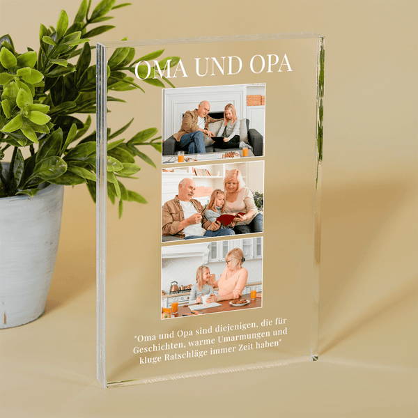 Oma und Opa 3 Fotos - Druck auf Glas, personalisiertes Geschenk für Großeltern - Adamell.de