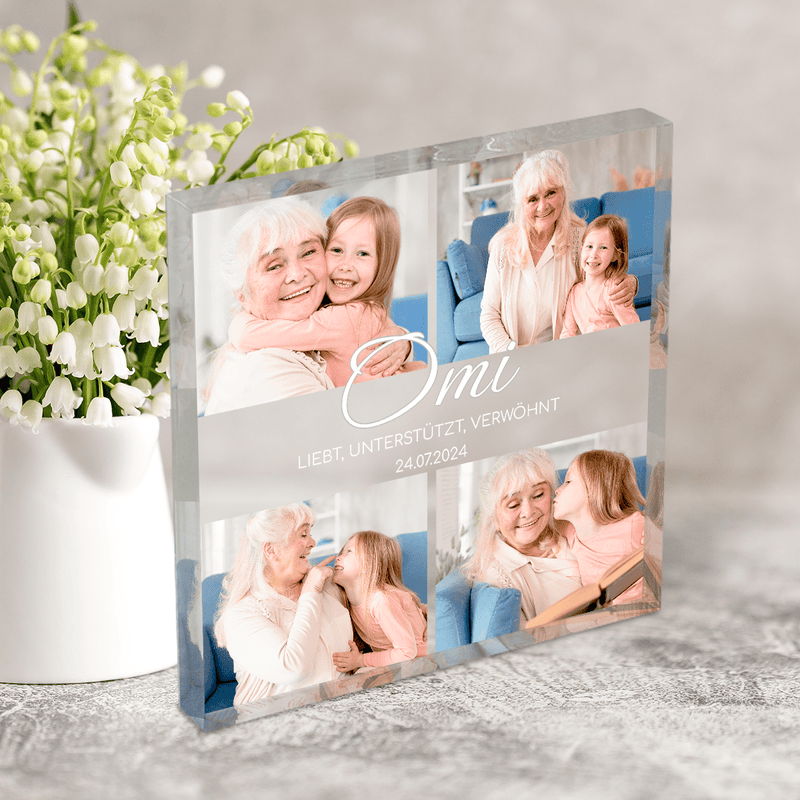 Omi - Druck auf quadratischem Glas, personalisiertes Geschenk für Oma - Adamell.de