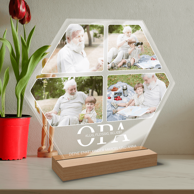 Opa klug, fleissig, beliebt - Druck auf Glas, personalisiertes Geschenk für Opa - Adamell.de