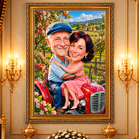 Fotoleinwand Porträt Opa und Oma Karikatur — Geschenk für Oma und Opa