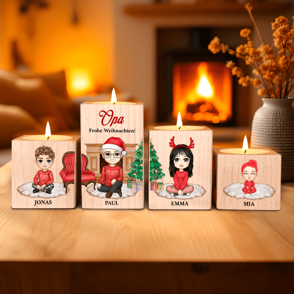 Opas Weihnachten - 4 x Kerzenständer aus Holz, personalisiertes Geschenk für Opa - Adamell.de