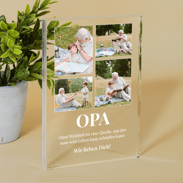 Opas Weisheit - Druck auf Glas, personalisiertes Geschenk für Opa - Adamell.de