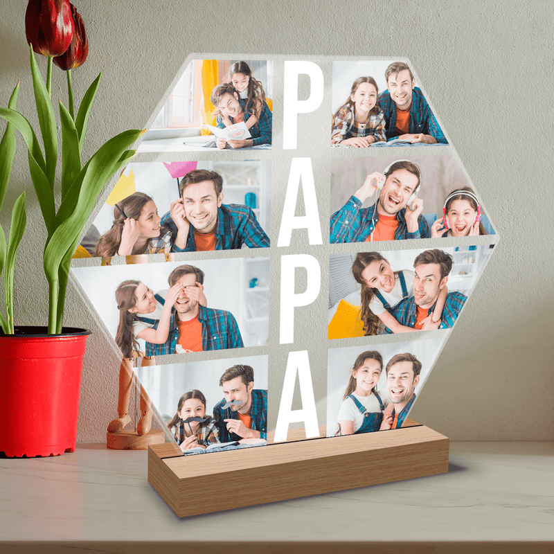 PAPA Collage 8 Fotos - Druck auf Glas, personalisiertes Geschenk für Papa - Adamell.de