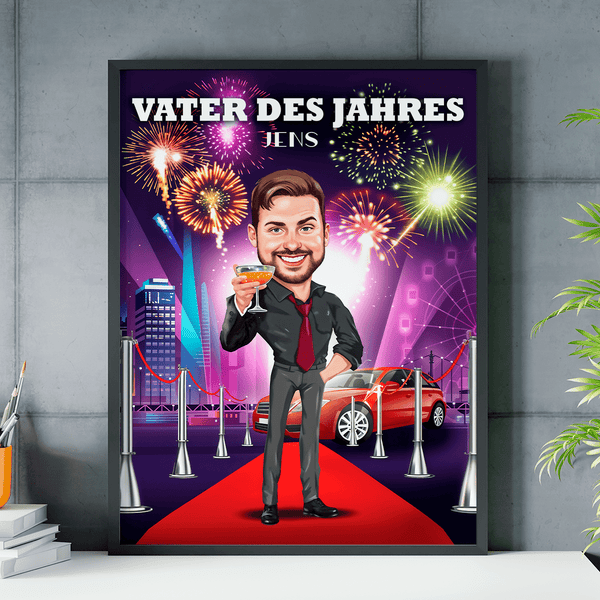 Papa des Jahres - Illustration - Poster, personalisiertes Geschenk für Papa - Adamell.de