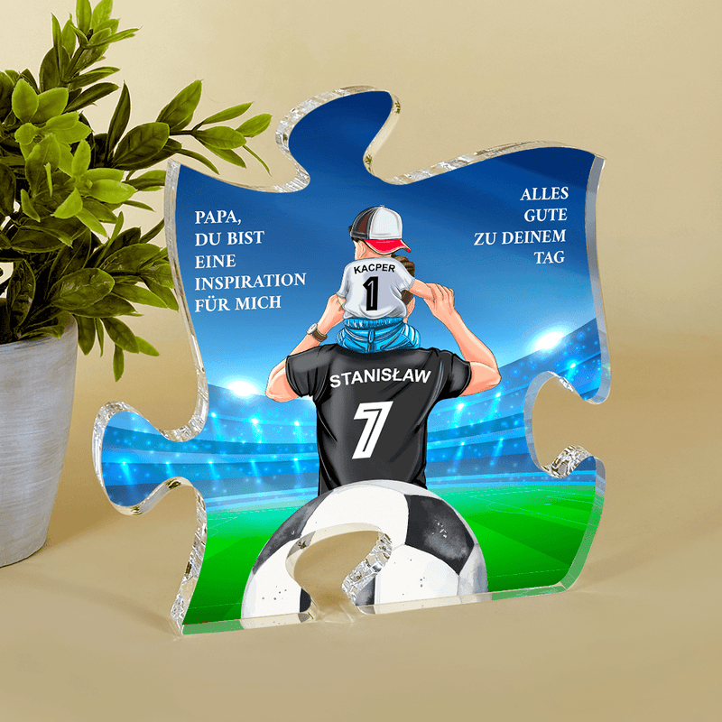 Papa und Sohn Fußball - Druck auf Glas - das Puzzle, personalisiertes Geschenk für Papa - Adamell.de