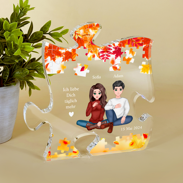 Liebe jeden Tag - Druck auf Glas - das Puzzle, personalisiertes Geschenk für Paar