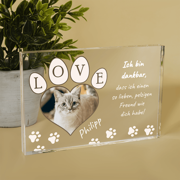 Pelziger Freund - Druck auf Glas, personalisiertes Geschenk für Katzeliebhaber - Adamell.de