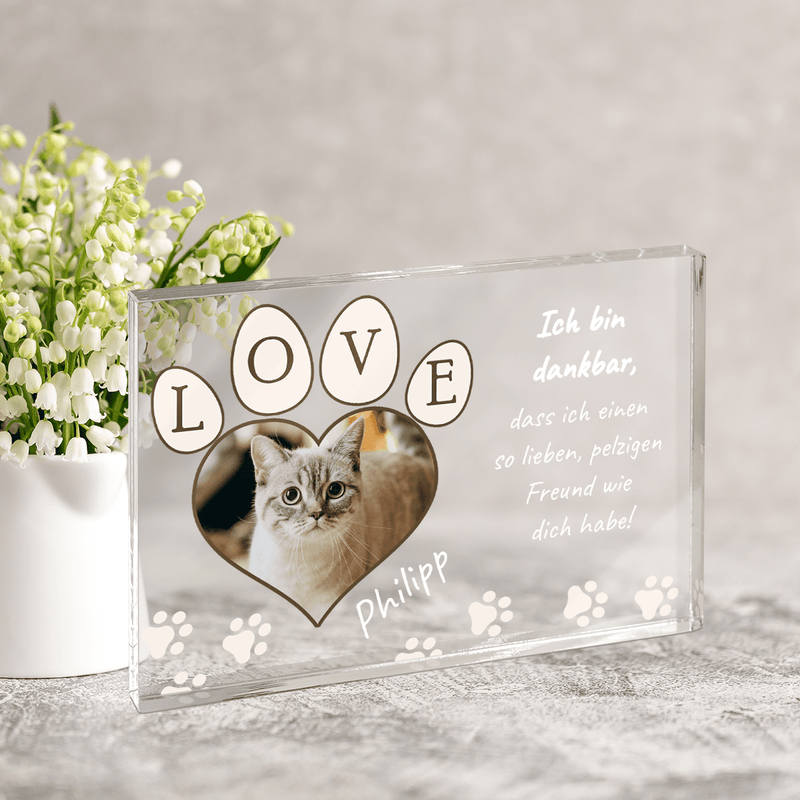 Pelziger Freund - Druck auf Glas, personalisiertes Geschenk für Katzeliebhaber - Adamell.de