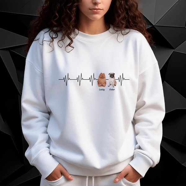 Personalisiertes Damen - Sweatshirt mit eigenem Aufdruck HERZSCHLAG - Geschenk für Hundehalterin - Adamell.de