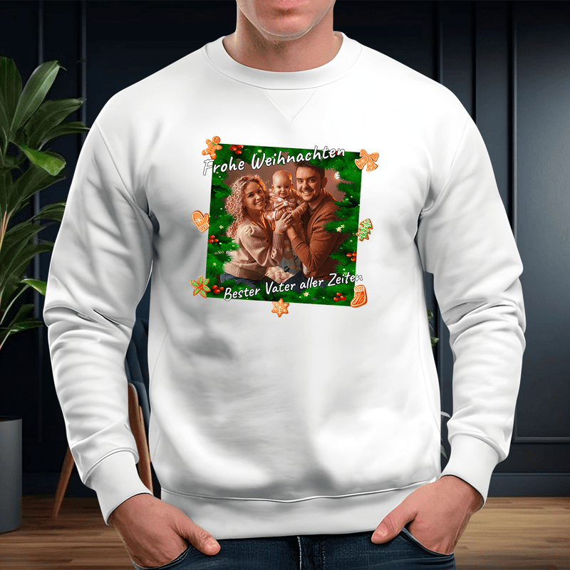 Personalisiertes Herren Sweatshirt mit eigenem Aufdruck WEIHNACHTSFOTO - Geschenk für Papa - Adamell.de