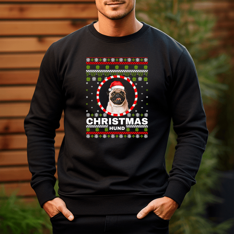 Personalisiertes Herren Sweatshirt mit eigenem Aufdruck WEIHNACHTSHUND - Geschenk für Hundeliebhaber - Adamell.de