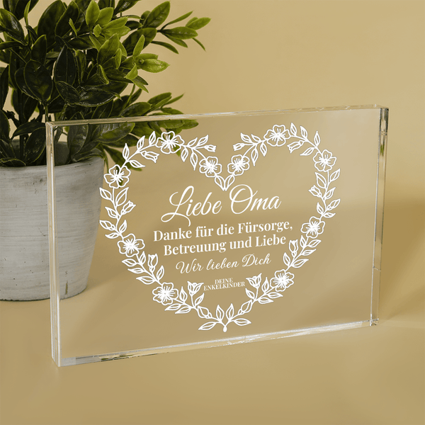Pflegende Oma - Druck auf Glas, personalisiertes Geschenk für Oma - Adamell.de