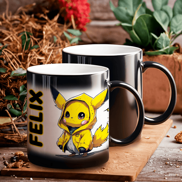 Pikachu mit Namen - 1x Bedruckte Zaubertasse, personalisiertes Geschenk für Kind - Adamell.de