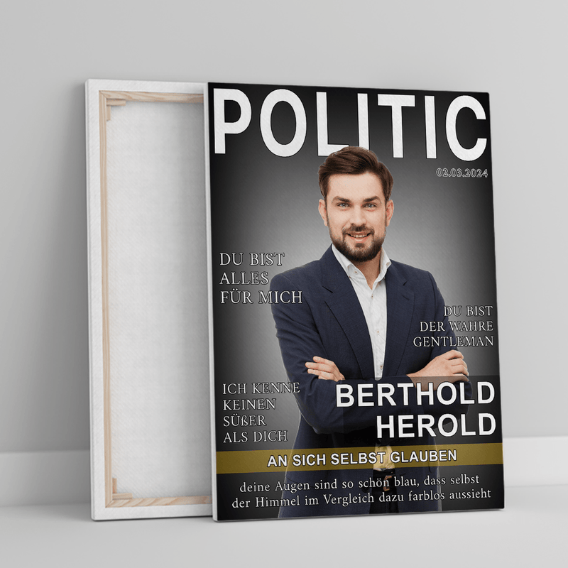 POLITIC-Magazin - Druck auf Leinwand, personalisiertes Geschenk für Mann - Adamell.de