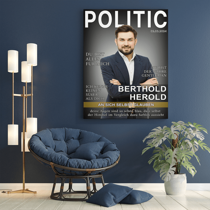 POLITIC-Magazin - Druck auf Leinwand, personalisiertes Geschenk für Mann - Adamell.de