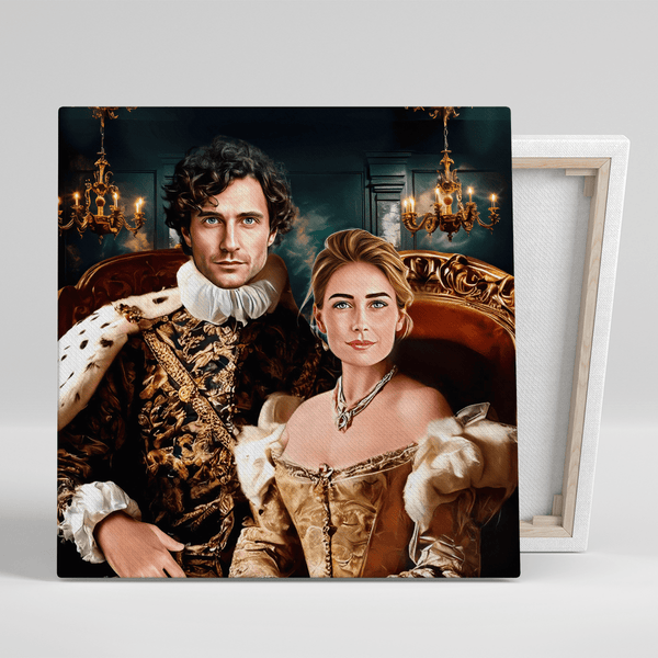 Porträt des Königspaares auf dem Thron - Druck auf Leinwand, personalisiertes Geschenk für Paar - Adamell.de