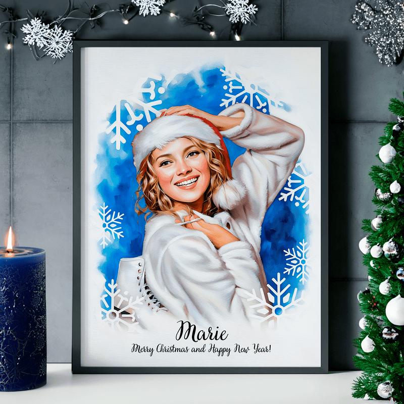 Porträt einer Frau im Weihnachtsstil - Poster, personalisiertes Geschenk für Frau - Adamell.de