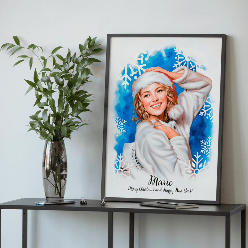 Porträt einer Frau im Weihnachtsstil - Poster, personalisiertes Geschenk für Frau - Adamell.de