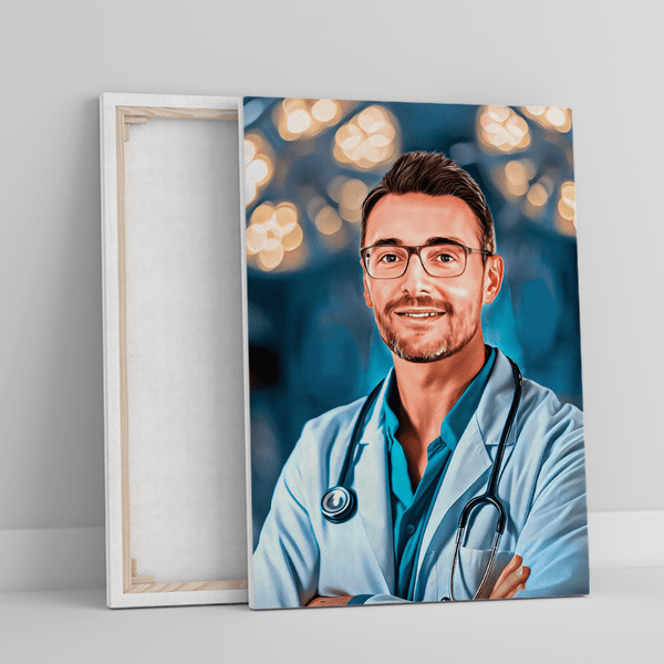 Porträt eines Arztes - Druck auf Leinwand, personalisiertes Geschenk für Mann - Adamell.de