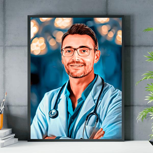 Porträt eines Doktors - Poster, personalisiertes Geschenk für Arzt - Adamell.de