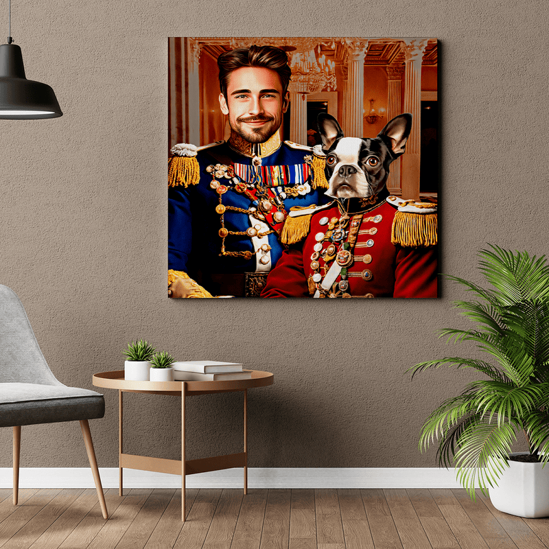 Porträt eines Generals mit Hund - Druck auf Leinwand, personalisiertes Geschenk - Adamell.de