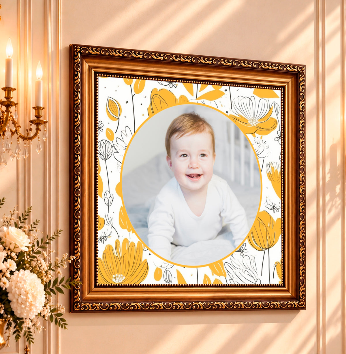 Fotocollage auf Leinwand Initialen — Geschenk zur Geburt
