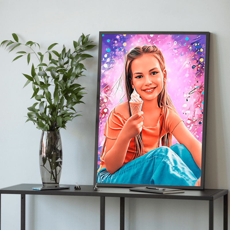 Porträt eines Kindes + farbiger Hintergrund - Poster, personalisiertes Geschenk für Kind - Adamell.de