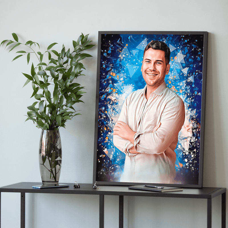 Porträt eines Mannes + farbiger Hintergrund - Poster, personalisiertes Geschenk für Mann - Adamell.de