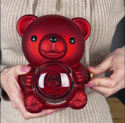 Foto der Frau + ihr Name - Teddybär mit ewiger Rose und Aufdruck, personalisiertes Geschenk für Frau