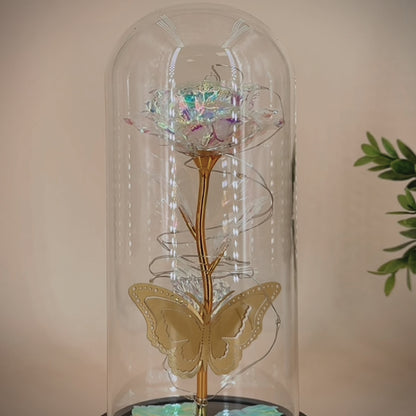 Ewige Rose aus LED-Kristall mit Schmetterling + Kostenlose