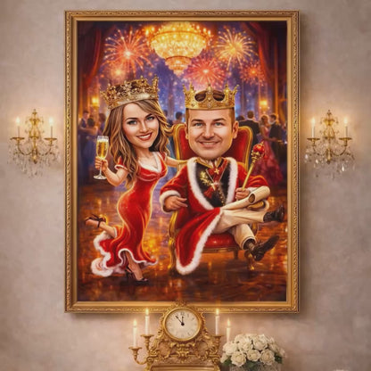 Cartoon-König und Königin - Druck auf Leinwand, personalisiertes Geschenk für ein Paar