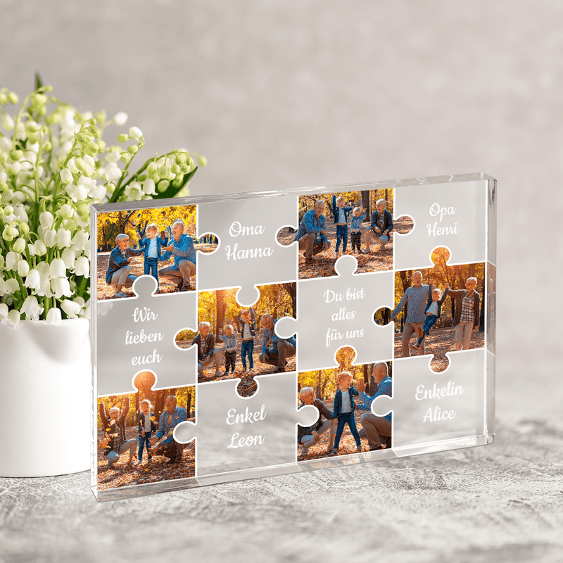 Puzzle Collage - Druck auf Glas, personalisiertes Geschenk für Großeltern - Adamell.de