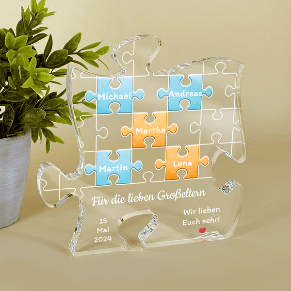 Puzzle mit Namen Enkelkinder - Druck auf Glas - das Puzzle, personalisiertes Geschenk für Großeltern - Adamell.de