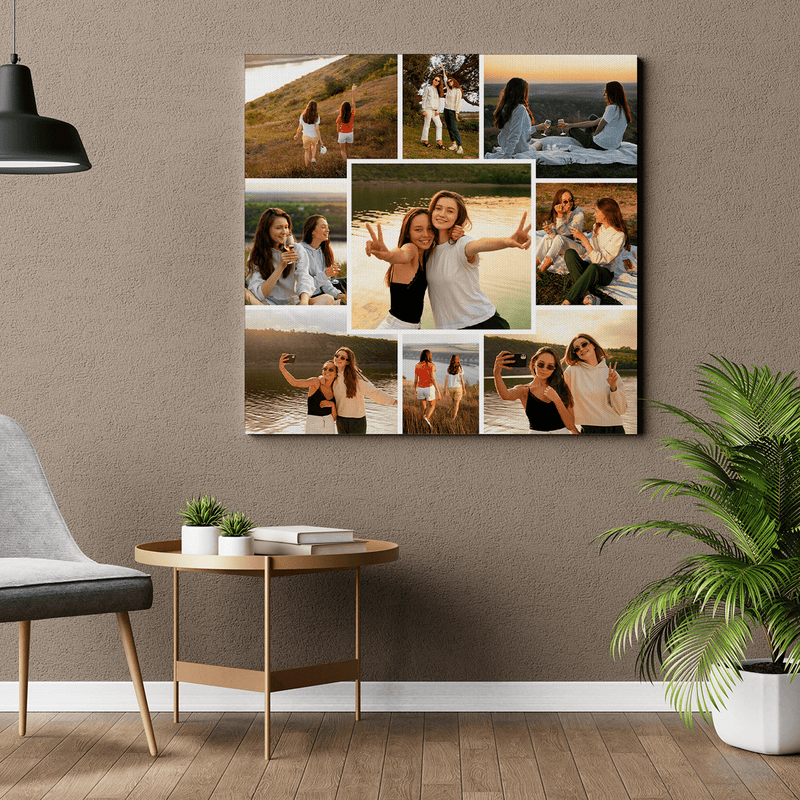 Quadratische Collage für 9 Fotos - Druck auf Leinwand, personalisiertes Geschenk für Freundin - Adamell.de