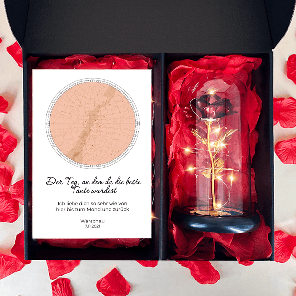 Rote ewige Rose + Glasdruck TANTE Box 2 in1 - Geschenkset, personalisiertes Geschenk für Tante - Adamell.de