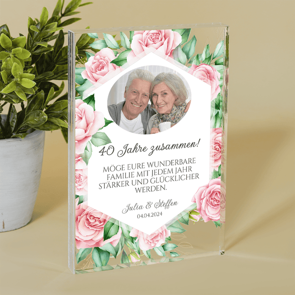 Rubinhochzeit - Druck auf Glas, personalisiertes Geschenk für Paare - Adamell.de