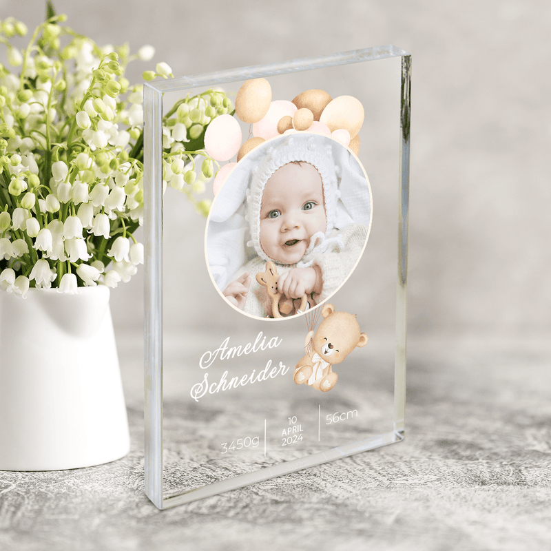 Rundes Foto des Kindes + Untertitel - Druck auf Glas, personalisiertes Geschenk für Kind - Adamell.de
