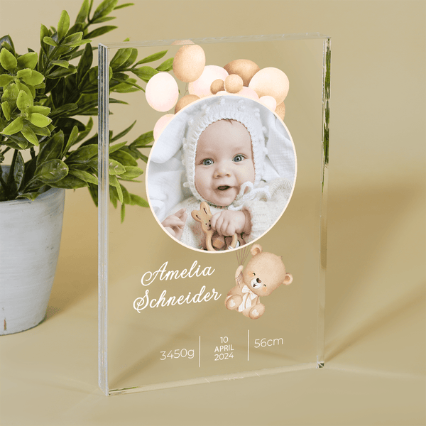 Rundes Foto des Kindes + Untertitel - Druck auf Glas, personalisiertes Geschenk für Kind - Adamell.de