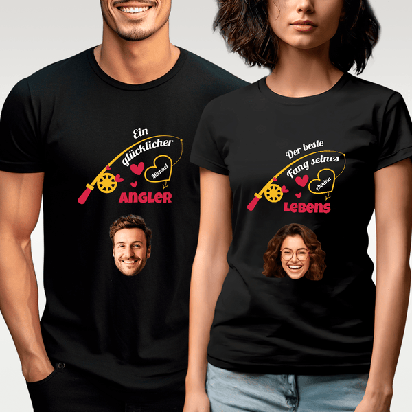 Satz von 2 T - Shirts ERFOLGREICHES FISCHEN - personalisiertes Geschenk für Paar - Adamell.de