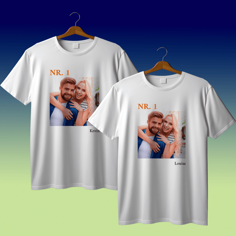 Satz von 2 T-Shirts NUMMER 1 - personalisiertes Geschenk für Paar - Adamell.de