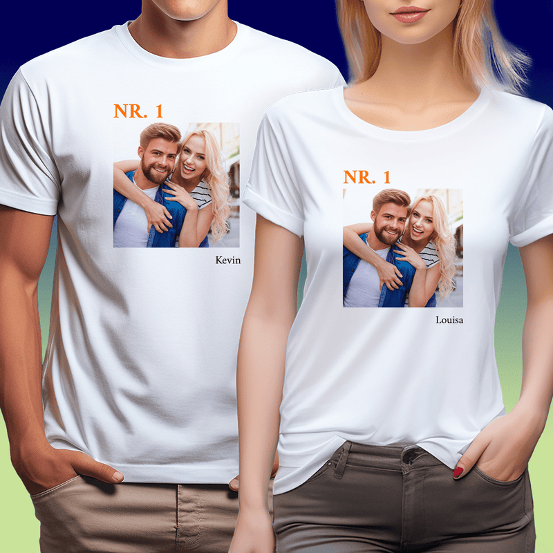 Satz von 2 T-Shirts NUMMER 1 - personalisiertes Geschenk für Paar - Adamell.de