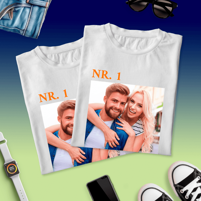 Satz von 2 T-Shirts NUMMER 1 - personalisiertes Geschenk für Paar - Adamell.de