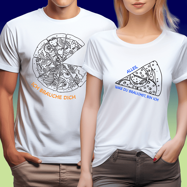 Satz von 2 T - Shirts PIZZA - personalisiertes Geschenk für Paar - Adamell.de