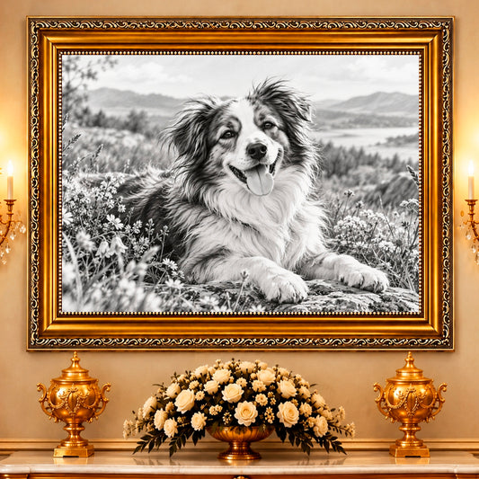 Fotoleinwand Porträt Schwarz-weiße Skizze — Geschenk für Hundebesitzer