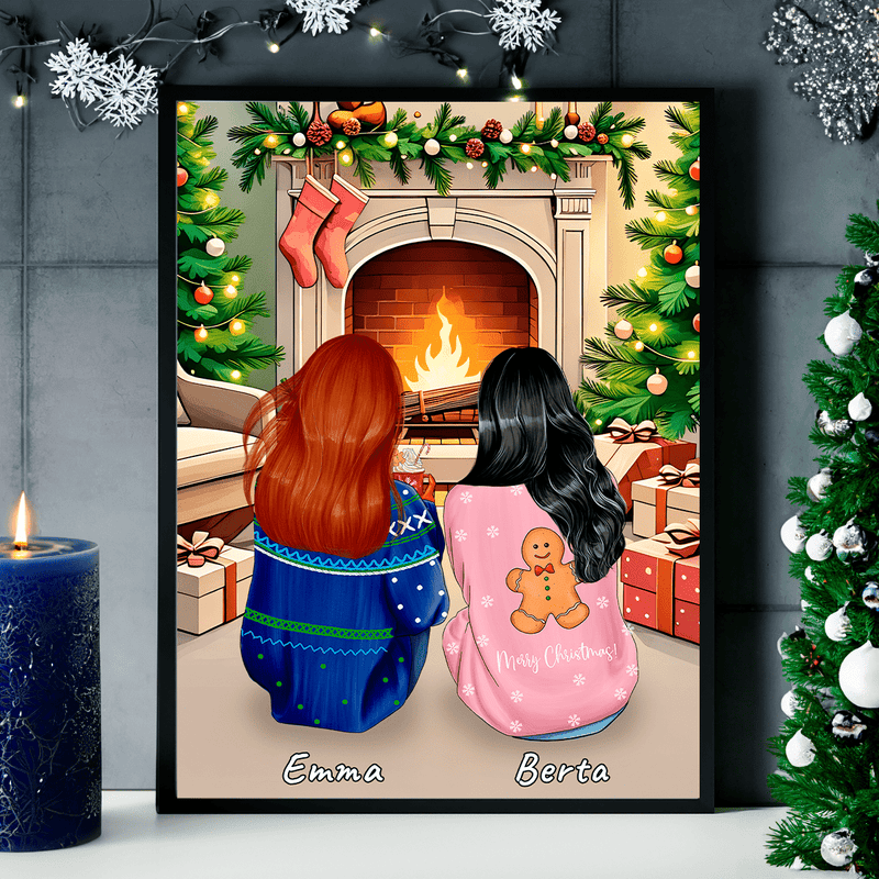 Schwestern an Weihnachten Clipart - Poster, personalisiertes Geschenk für Schwester - Adamell.de