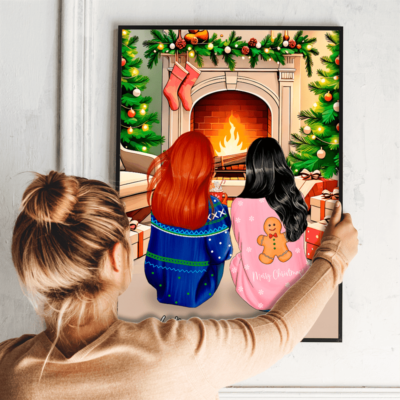 Schwestern an Weihnachten Clipart - Poster, personalisiertes Geschenk für Schwester - Adamell.de