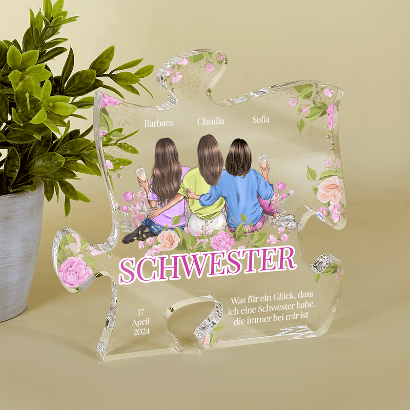 Schwestern in Blüte - Druck auf Glas - das Puzzle, personalisiertes Geschenk für Schwester - Adamell.de