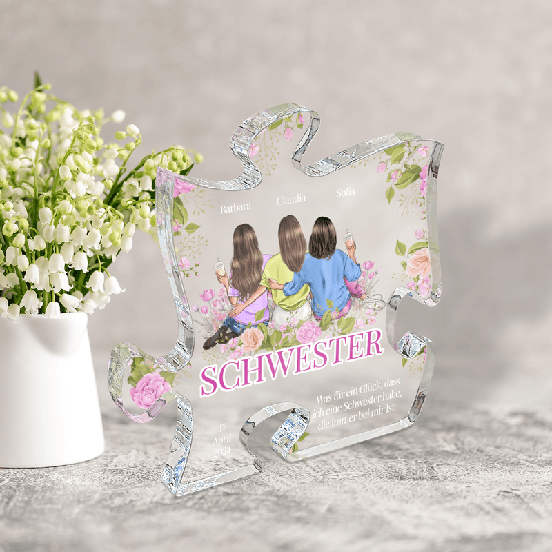 Schwestern in Blüte - Druck auf Glas - das Puzzle, personalisiertes Geschenk für Schwester - Adamell.de