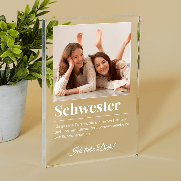 Schwesternliebe - Druck auf Glas, personalisiertes Geschenk für Schwester - Adamell.de
