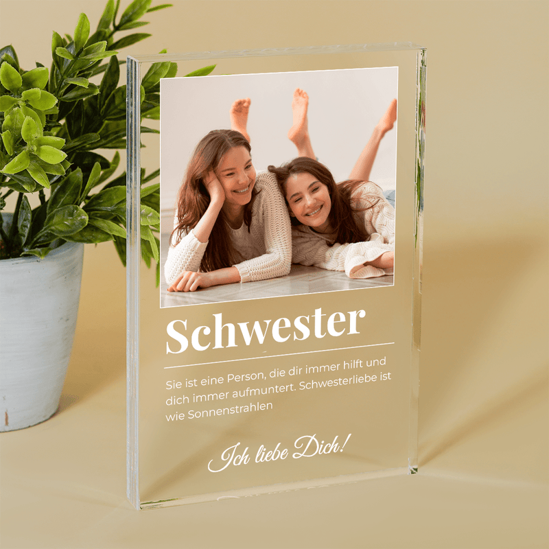Schwesternliebe - Druck auf Glas, personalisiertes Geschenk für Schwester - Adamell.de